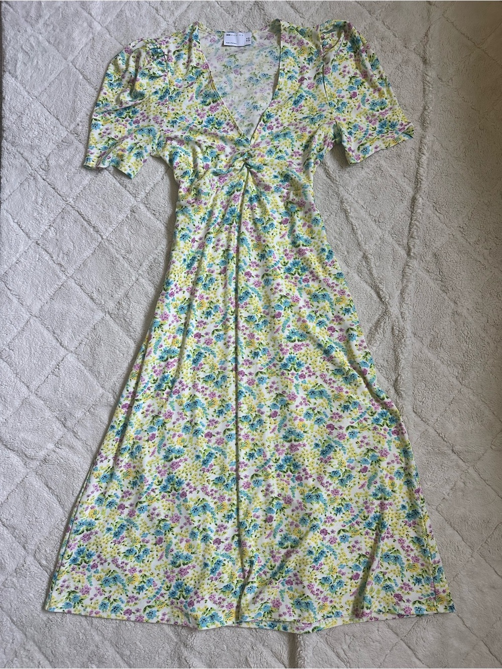 Asos Design | Pastel Floral Short Sleeve Midi Tea Dress | Size 12 - Picture 3 of 8